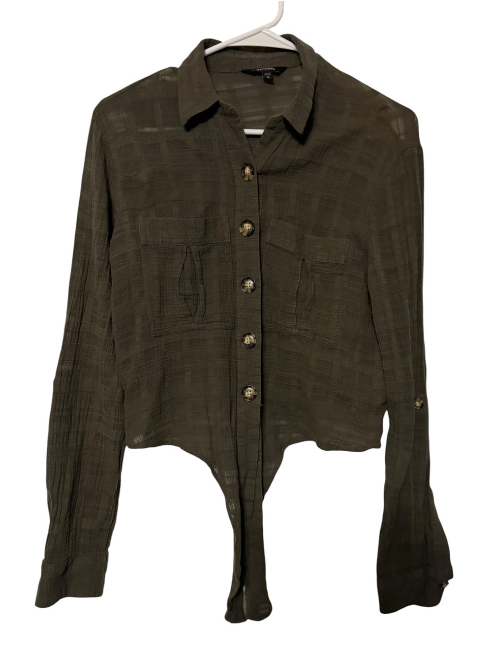 Express Olive Green Button-Front Casual Shirt